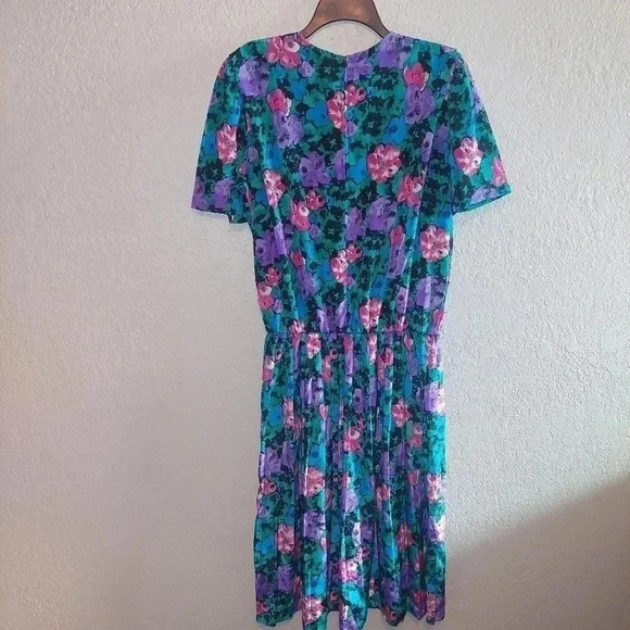 Vintage SHELLY MICHAELS Silky Floral Blouson Dress SZ 15/16 Beautiful!! - Picture 2 of 12